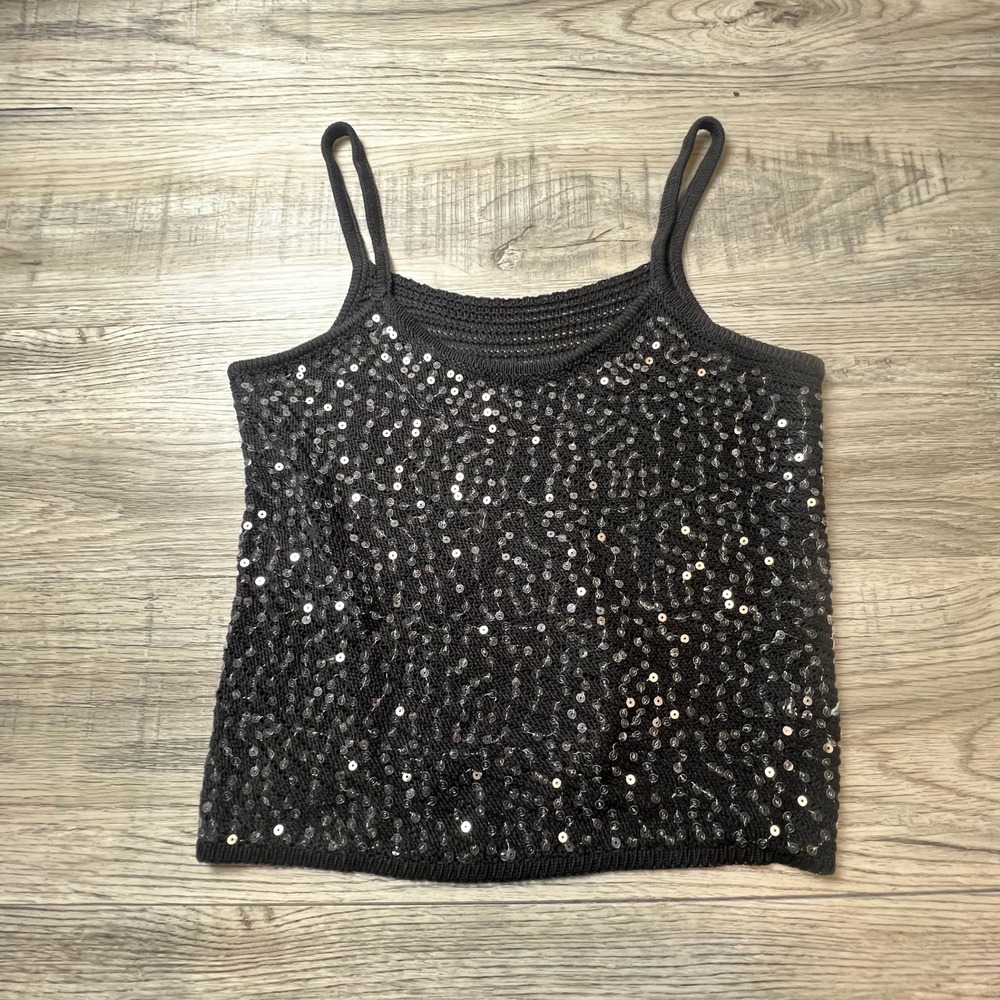 Unbranded Sequin Knit Camisole Womens S Black Spaghetti Strap Tank Top Party